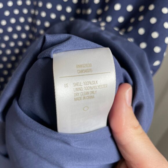 Fossil 100% silk polka dot mini dress twee girly navy size 0 - Picture 2 of 7